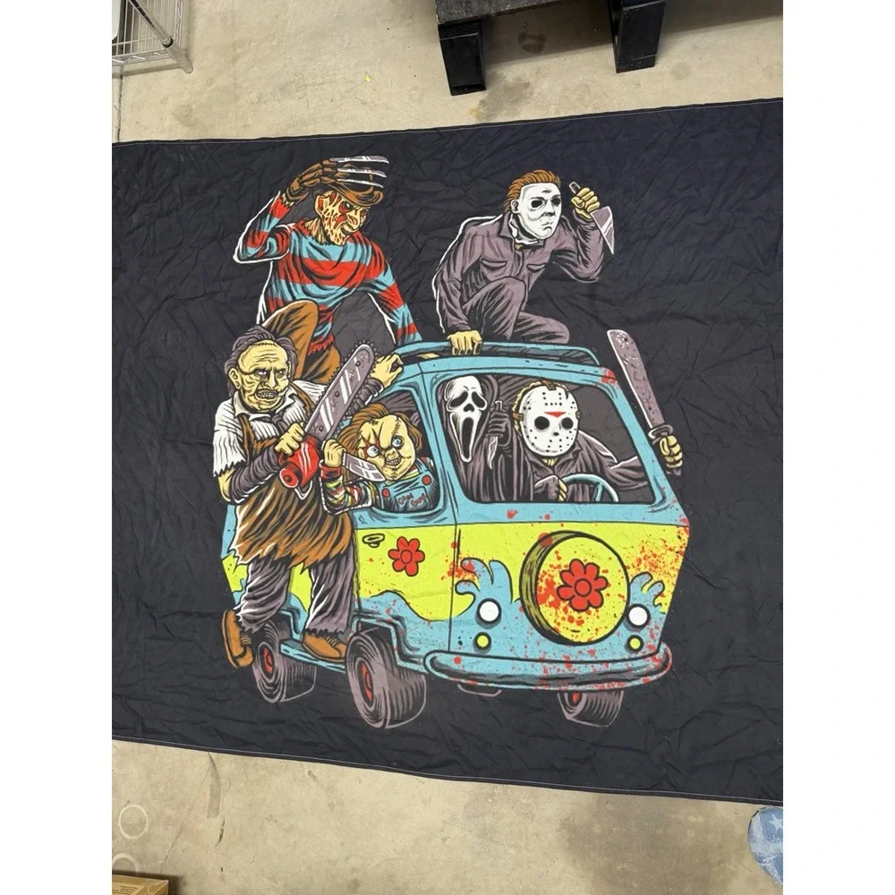 Horror character themed mystery machine tapestry wall decor 76x59